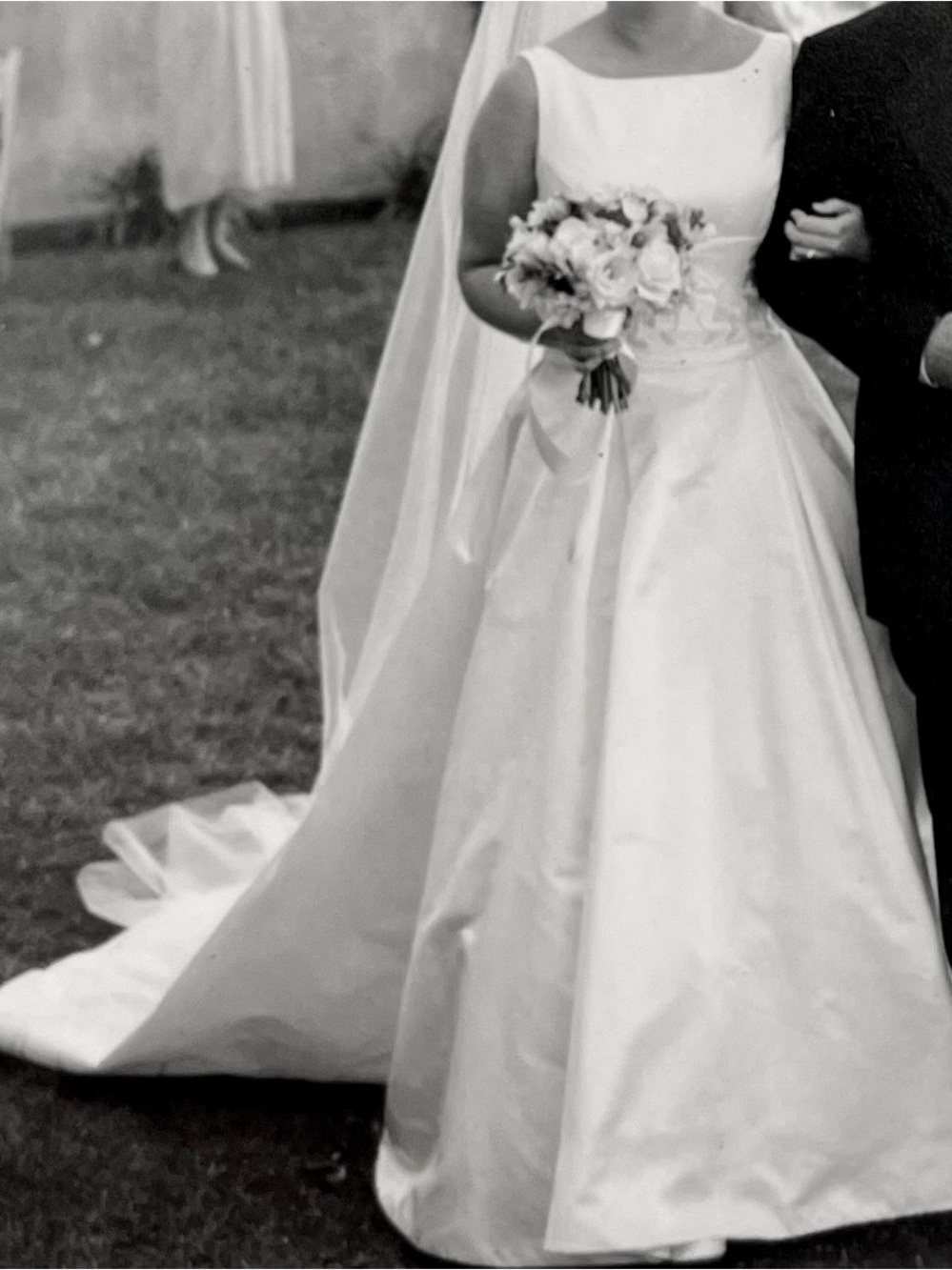 Classic, Elegant Priscilla of Boston Wedding Gown with Beaded Waist in Ivory
